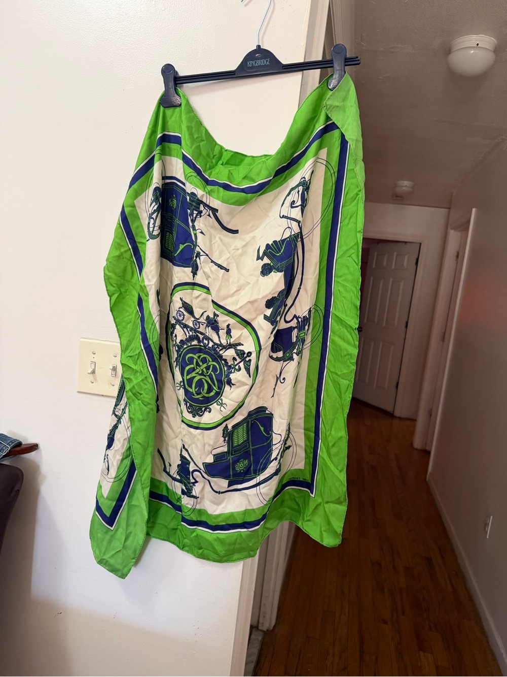 Hermes Green, Blue & Cream Silk Scarf with Carriage Motif - Picture 4 of 4